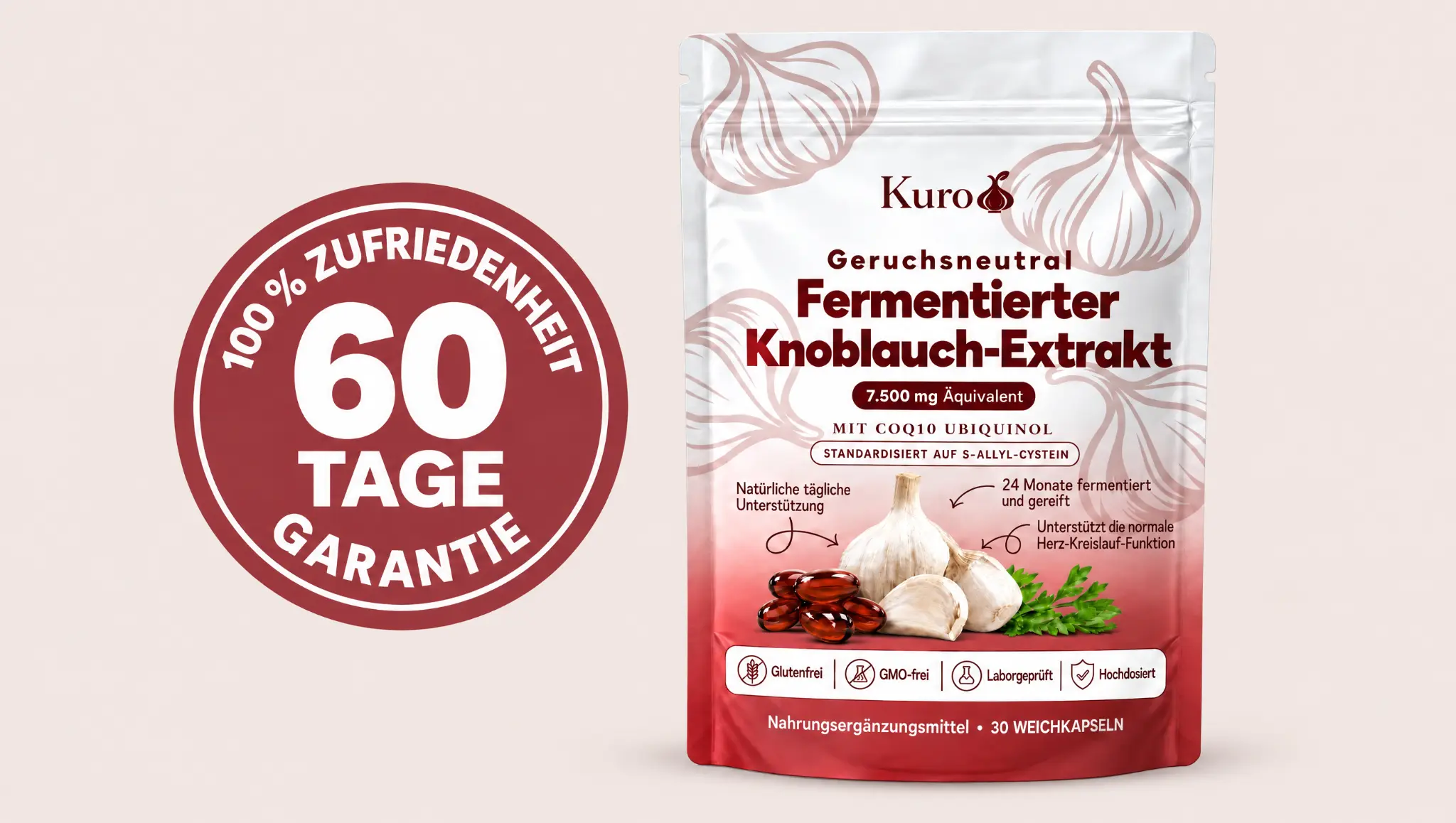Kuro-Beutel mit 60-Tage-Garantie-Siegel